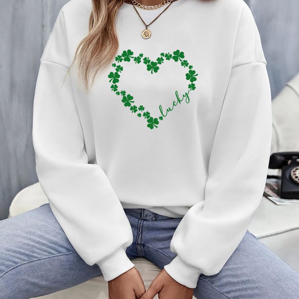 Women's Irish Love St. Patrick's Day Sweatshirts - Medium - Heart-Shaped Clovers