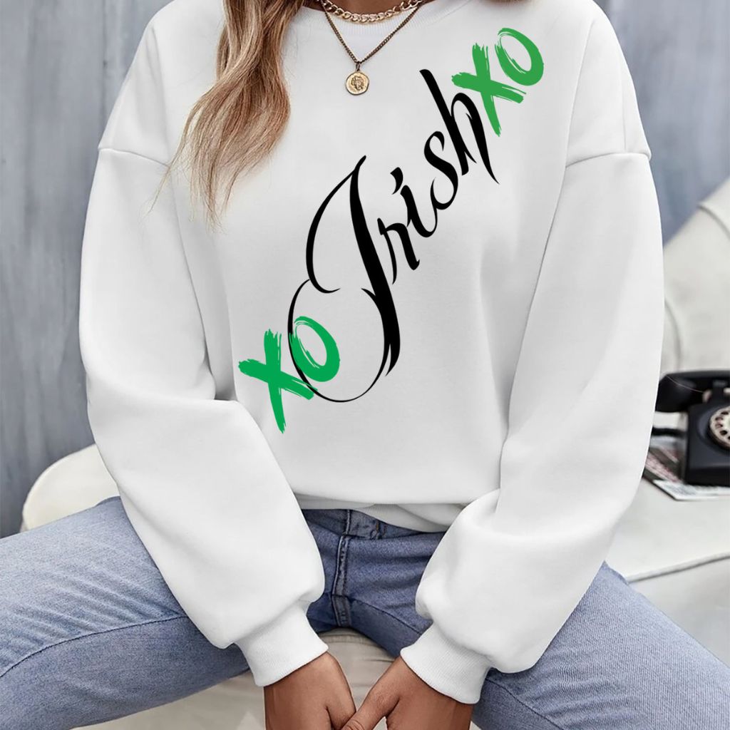Women's Irish Love St. Patrick's Day Sweatshirts - Medium - XO Irish XO (White)