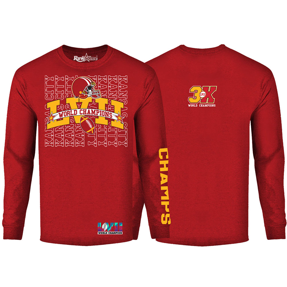 Men's Football Super Championship Shirt or Hoodie - Kansas City - Long Sleeve Shirt - Repeat - Red / S