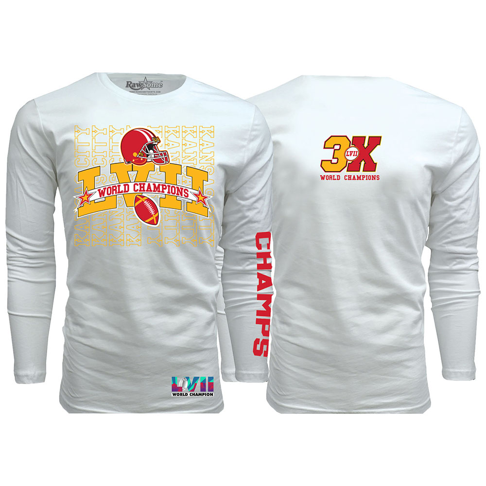 Men's Football Super Championship Shirt or Hoodie - Kansas City - Long Sleeve Shirt - Repeat - White / S