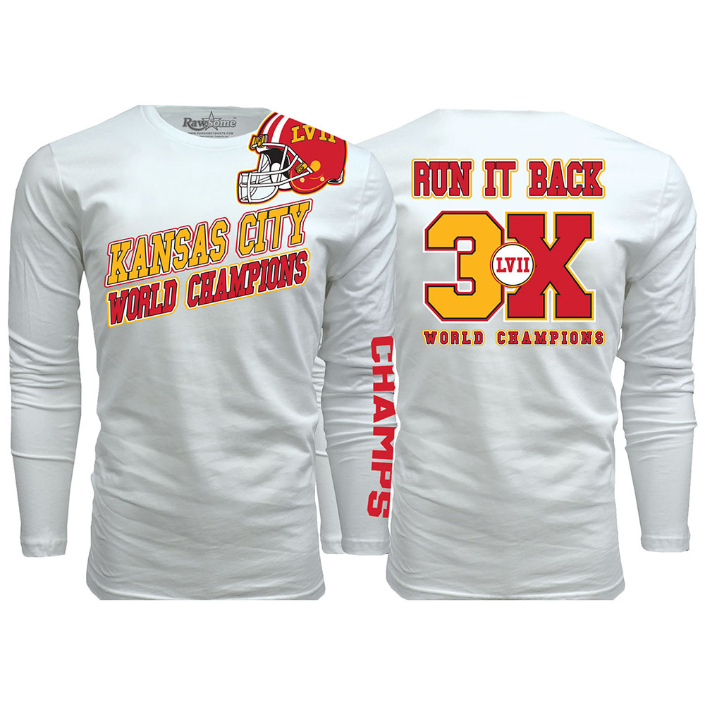 Men's Football Super Championship Shirt or Hoodie - Kansas City - Long Sleeve Shirt - Angle - White / 2XL
