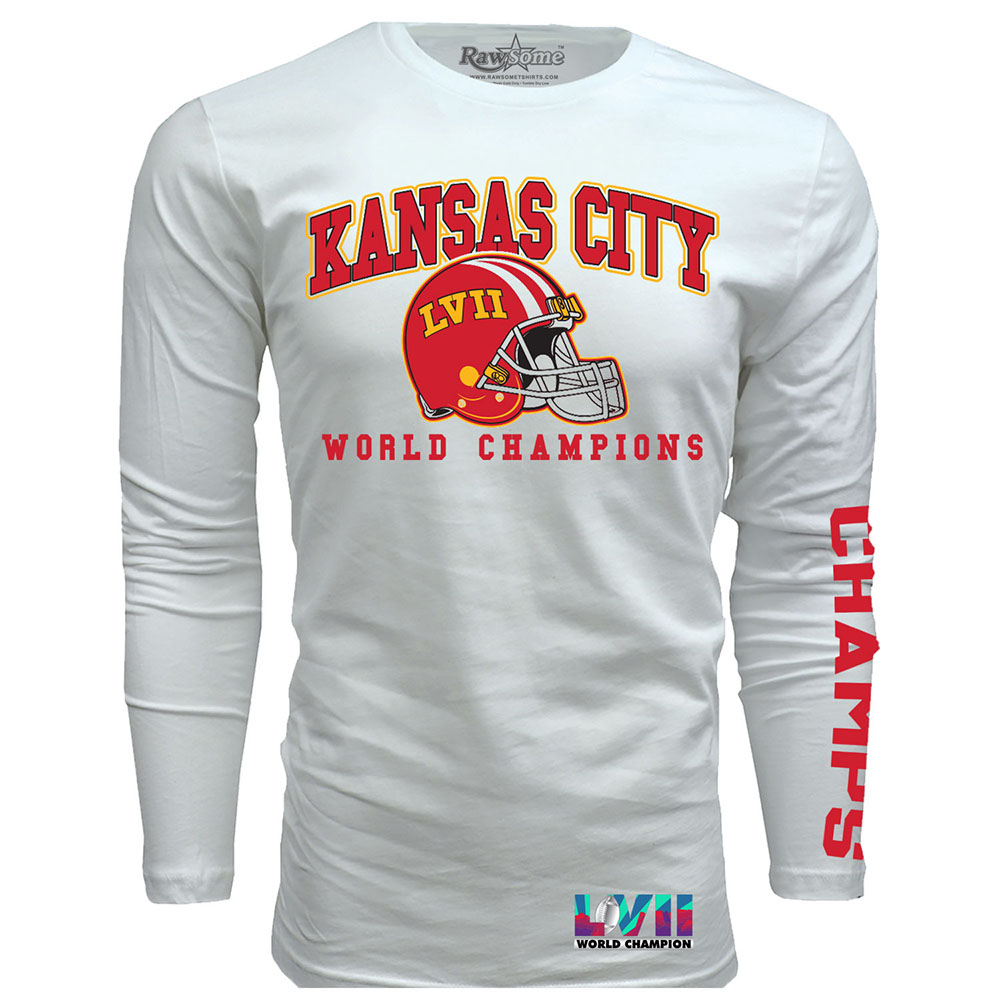 Men's Football Super Championship Shirt or Hoodie - Kansas City - Long Sleeve Shirt - Basic - White / 2XL