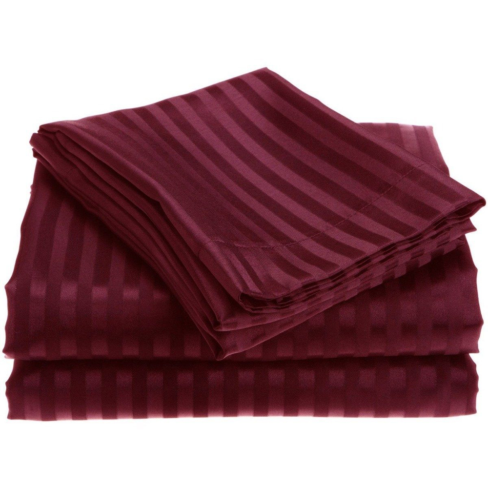 1800 Series Brushed Microfiber Dobby Striped Sheet Set (4-Piece) - Queen - Burgundy