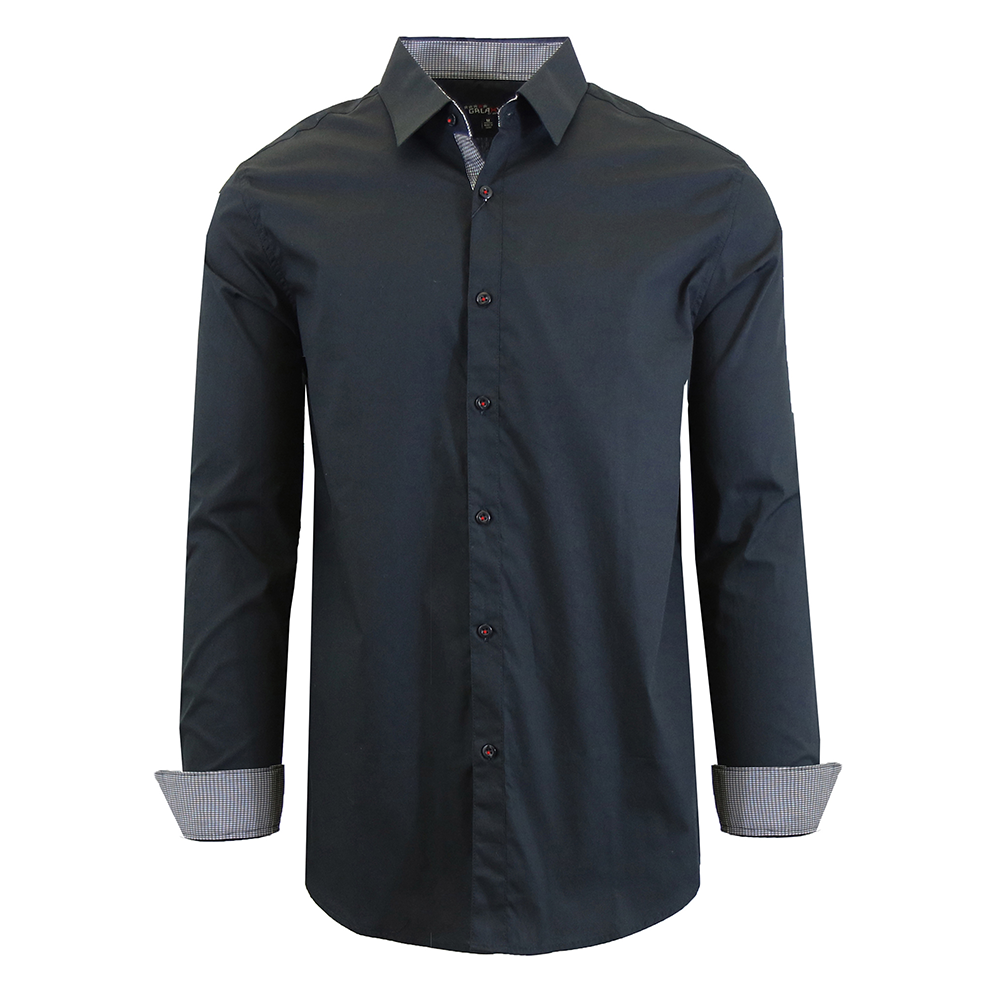 Men's Solid Color Slim-Fit Long-Sleeved Dress Shirt - Black - Large