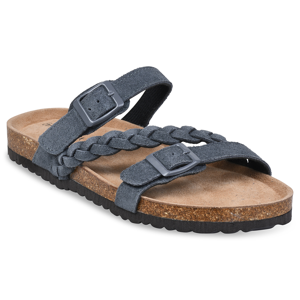 GaaHuu™ Women's Leather 2-Strap Footbed Sandals - grey 6
