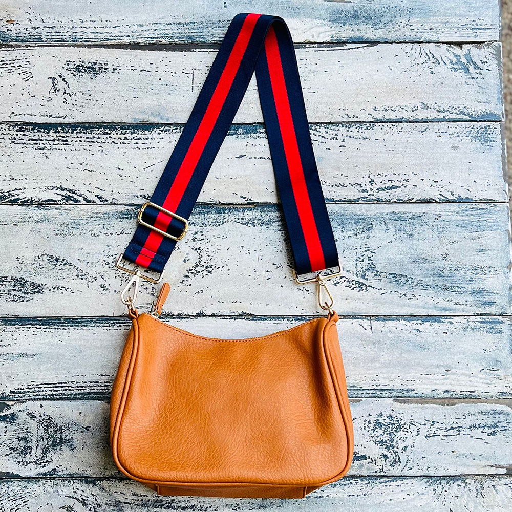 Lucy Handbag (Choose Your Strap) - Brown / Berry Stripe