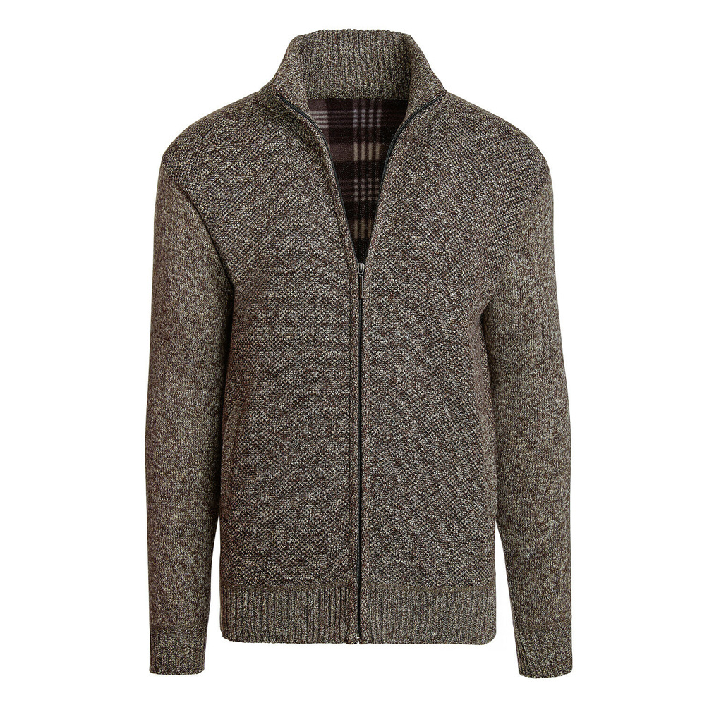 Men's Casual Fleece Lined Full-Zip Sweater Jacket - Brown - Small