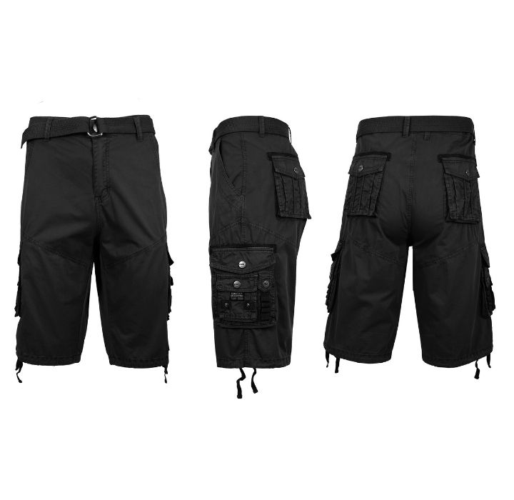 Men's Distressed Vintage Belted Cargo Utility Shorts - Black - 30