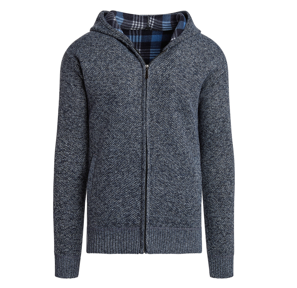 Men’s Casual Fleece Lined Sweater Jacket with Hoodie - Light Blue - Small