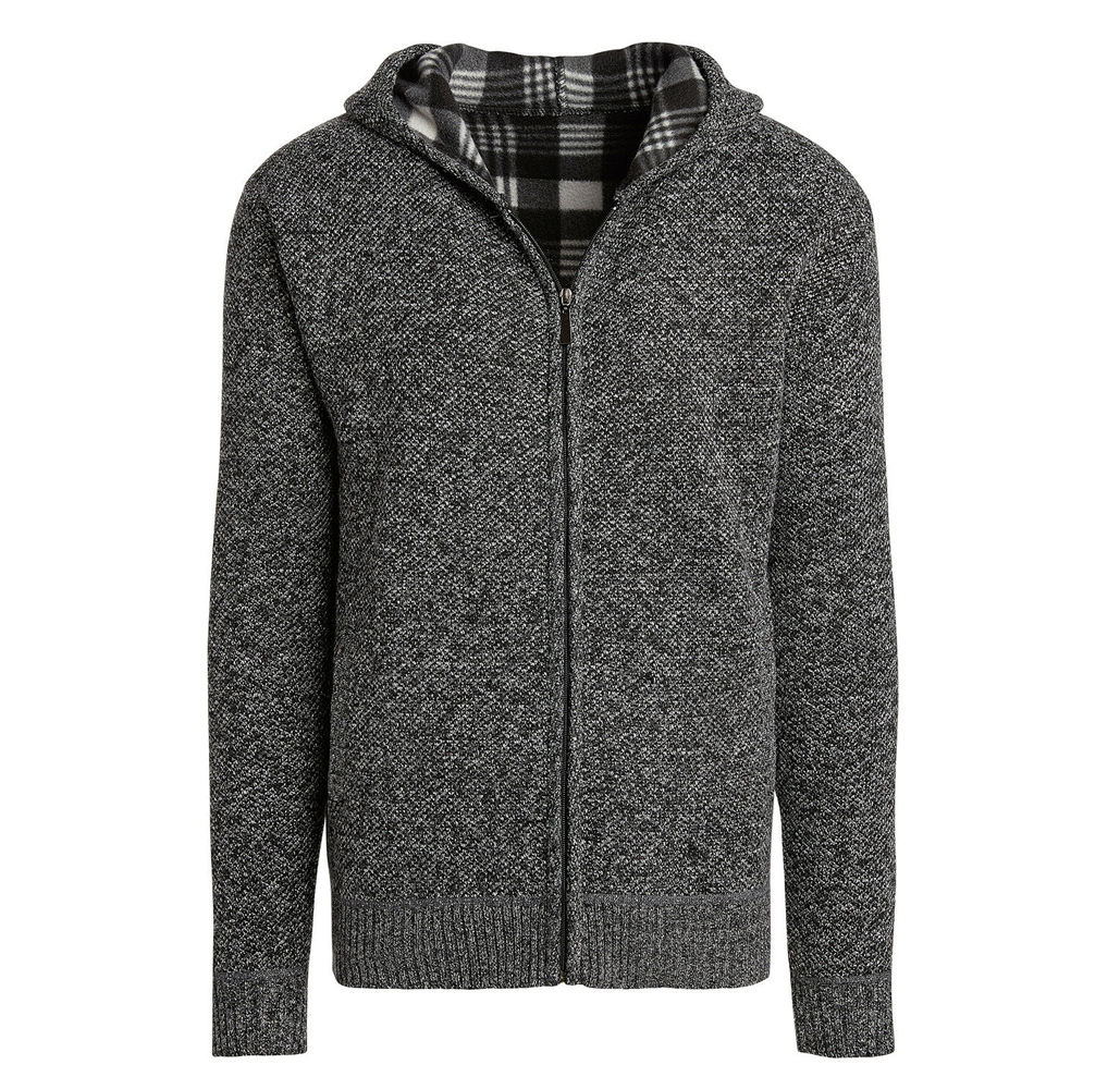 Men&rsquo;s Casual Fleece Lined Sweater Jacket with Hoodie - Gray - Small