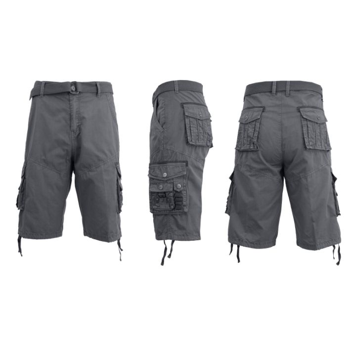 Men's Distressed Vintage Belted Cargo Utility Shorts - Grey - 36