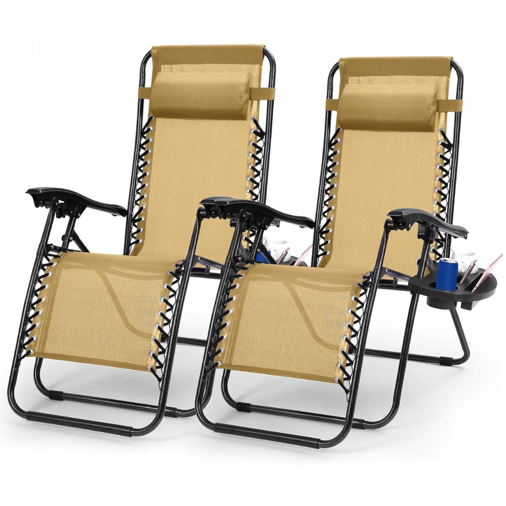 NewHome&trade; Zero Gravity Chairs with Cup Holders (Set of 2) - NewHome 2-Pack Zero Gravity Chair TAN
