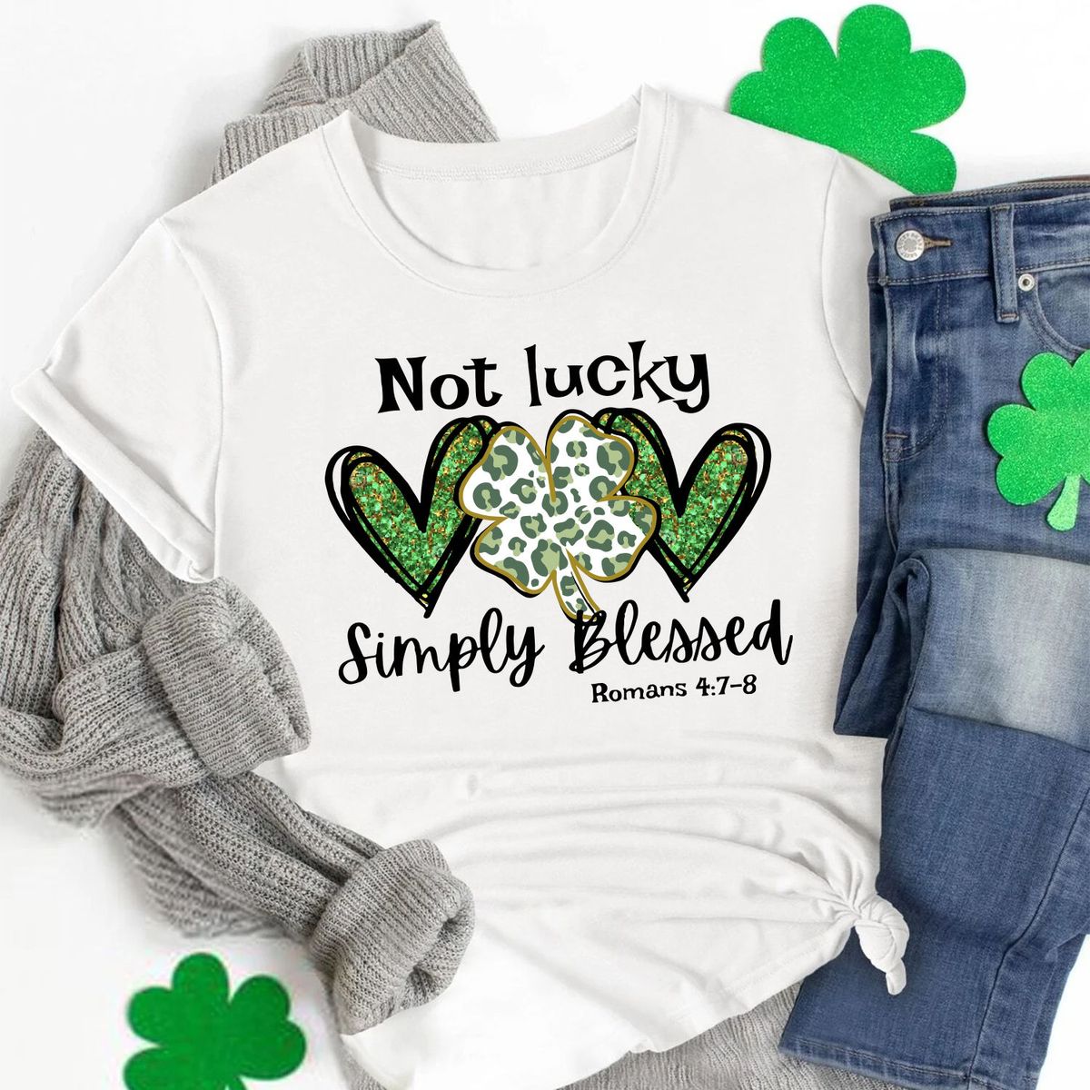 Women's Irish Love St. Patrick's Day Graphic T-Shirts - Not Lucky Simply Blessed - White / 2XL