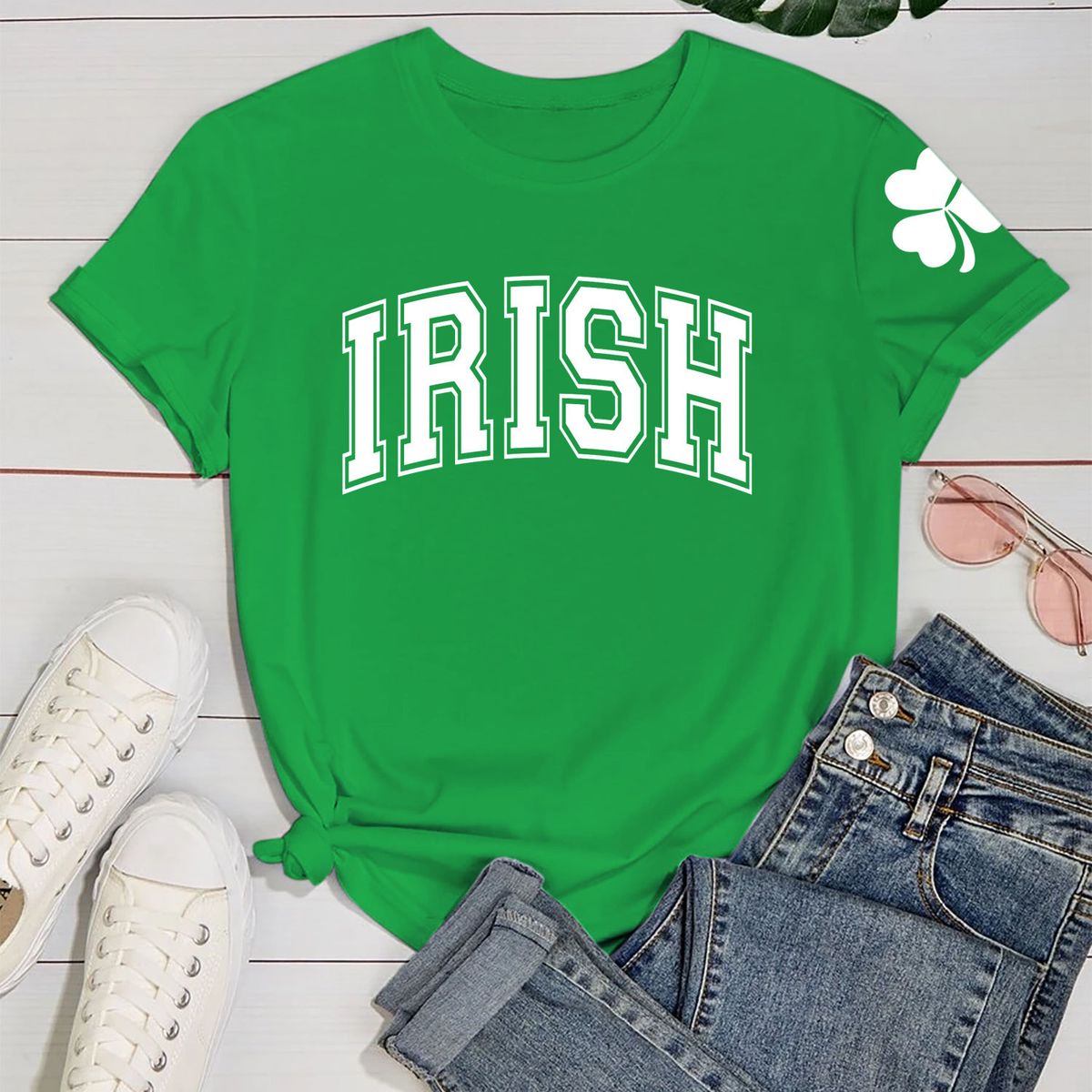 Women's Irish Love St. Patrick's Day Graphic T-Shirts - IRISH College - K.Green-White Prt / S