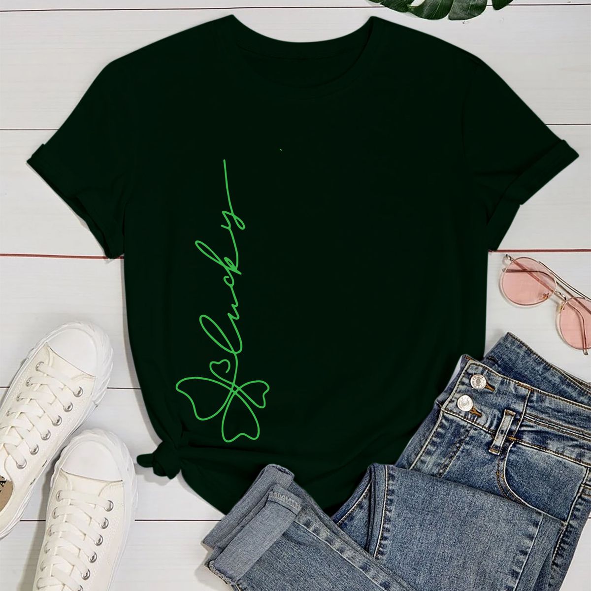 Women's Irish Love St. Patrick's Day Graphic T-Shirts - Lucky Clover Signature - Black-Green Prt / S