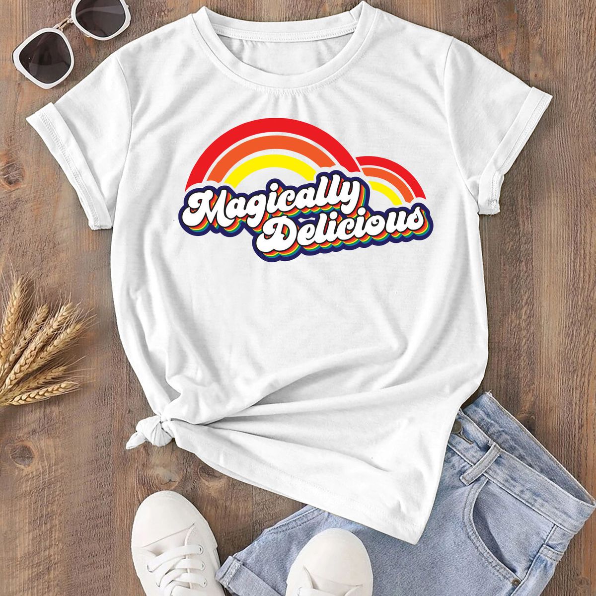 Women's Irish Love St. Patrick's Day Graphic T-Shirts - Magically Delicious Rainbow - White / S