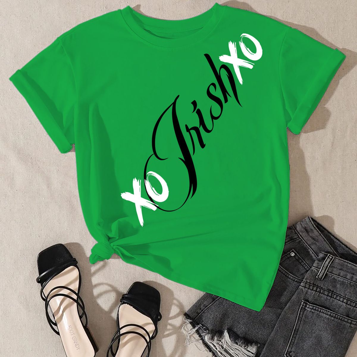 Women's Irish Love St. Patrick's Day Graphic T-Shirts - XO Irish XO - K.Green-WhiteBlack Prt / S