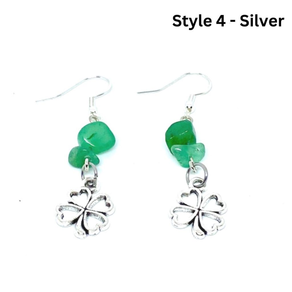 Handcrafted St. Patrick's Day Shamrock Dangle Earrings - Style 4 - Silver