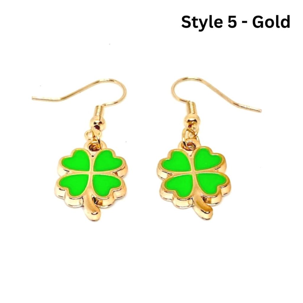 Handcrafted St. Patrick's Day Shamrock Dangle Earrings - Style 5 - Gold