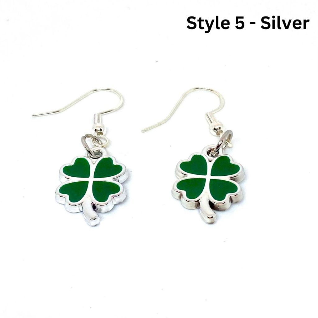 Handcrafted St. Patrick's Day Shamrock Dangle Earrings - Style 5 - Silver