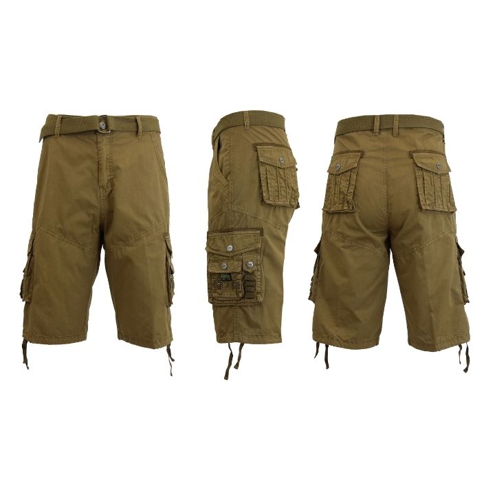 Men's Distressed Vintage Belted Cargo Utility Shorts - Timber - 32