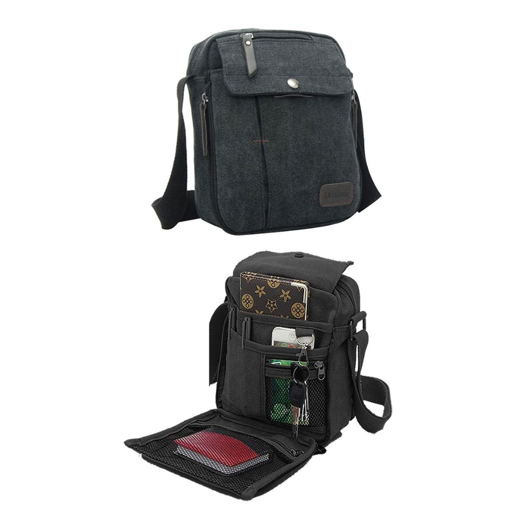 Multifunctional Canvas Bag with Adjustable Shoulder Strap - Black