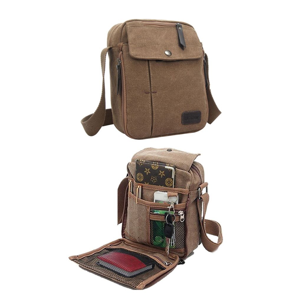 Multifunctional Canvas Bag with Adjustable Shoulder Strap - Coffee