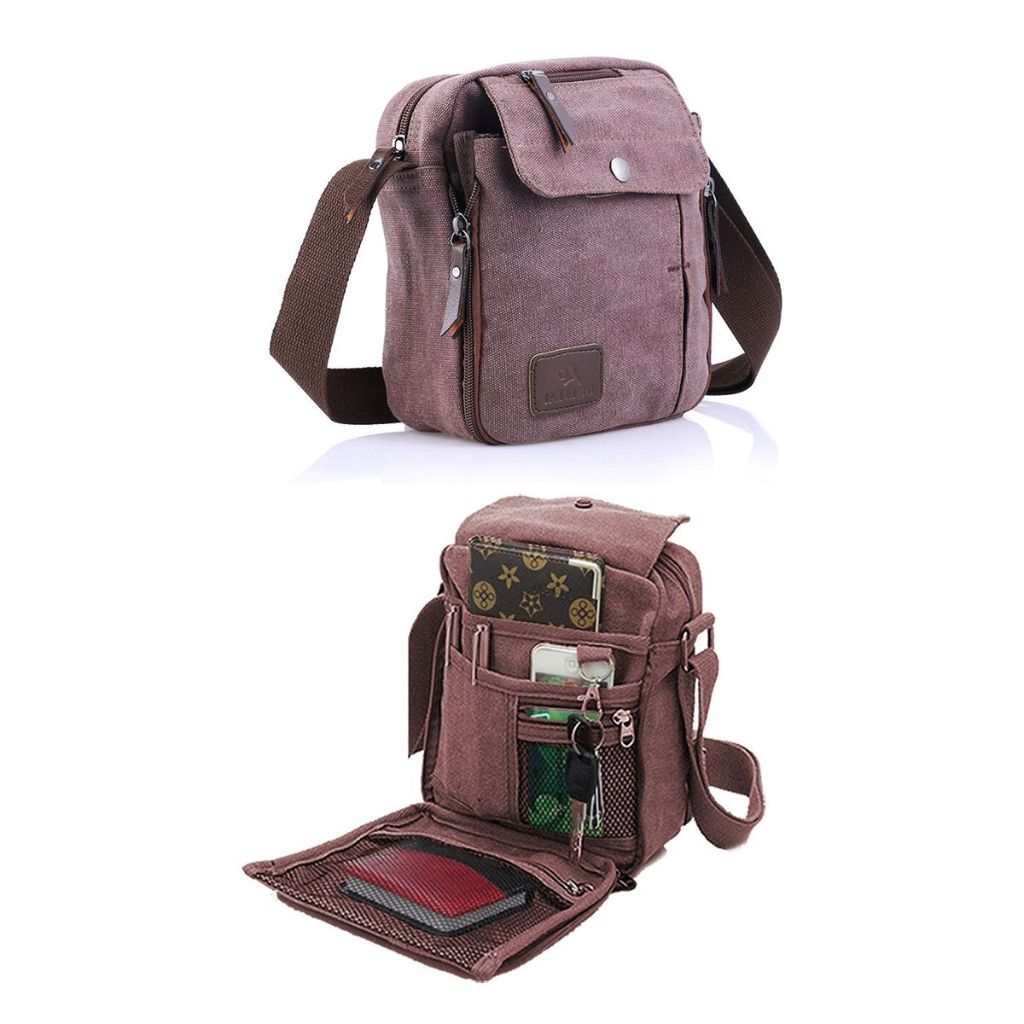 Multifunctional Canvas Bag with Adjustable Shoulder Strap - Purple