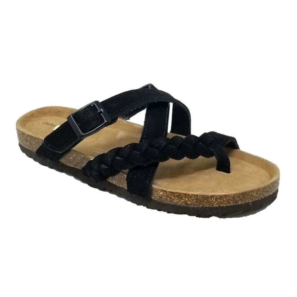 GaaHuu™ Women's Leather Crisscross Sandals with Arch Support Footbed - 6 - Black