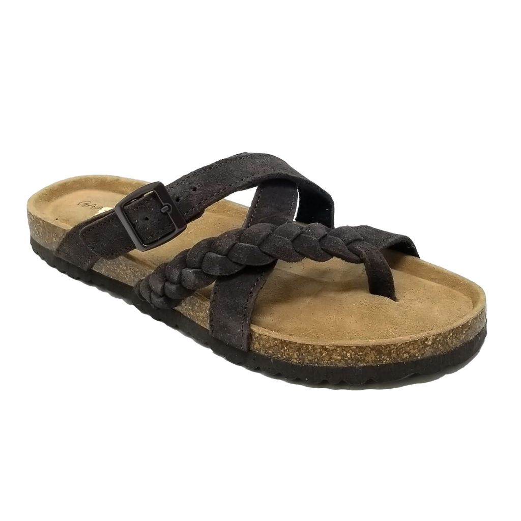 GaaHuu™ Women's Leather Crisscross Sandals with Arch Support Footbed - 7 - Brown