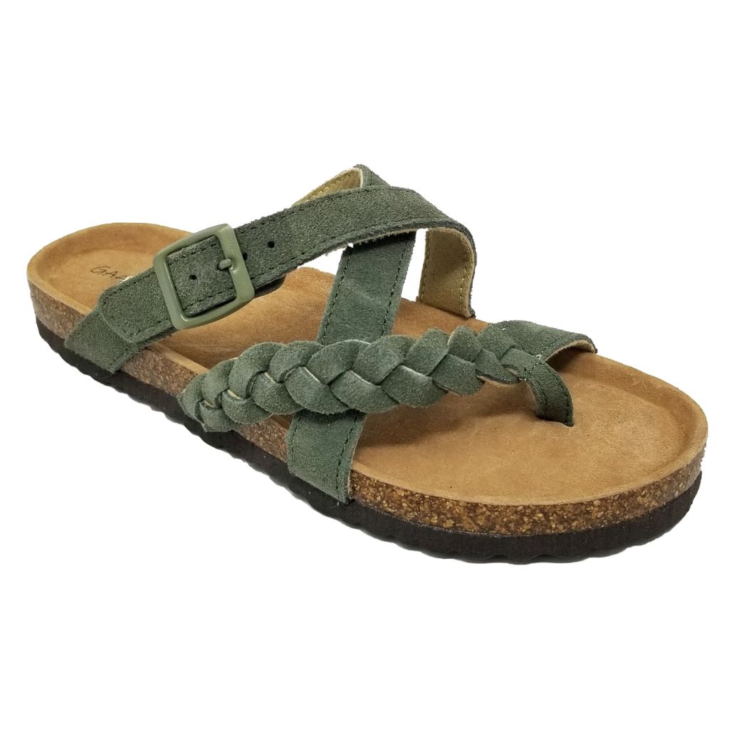 GaaHuu&trade; Women's Leather Crisscross Sandals with Arch Support Footbed - 8 - Olive