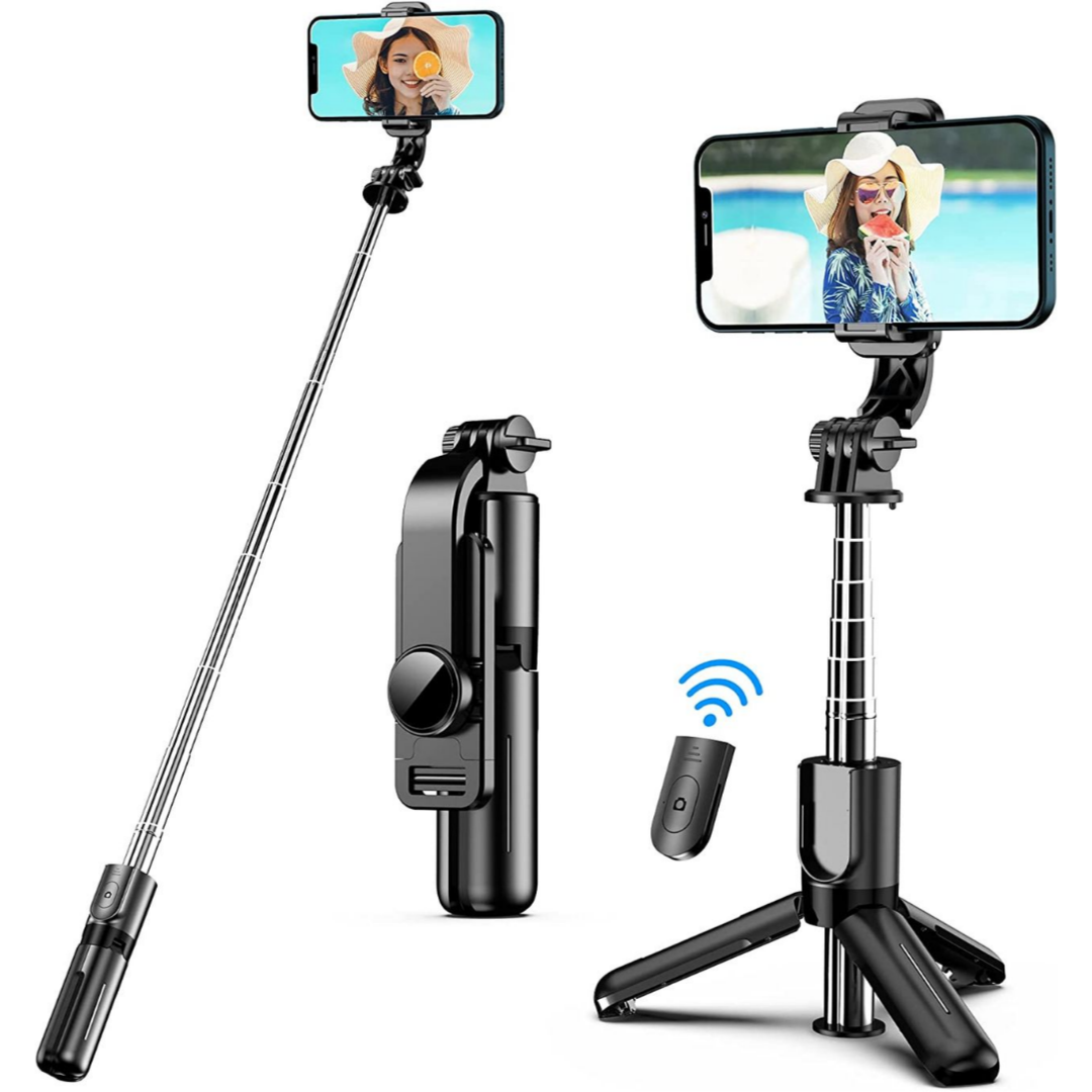 3-in-1 Extendable Portable Selfie Stick Tripod with RC (1- or 2-Pack) - Black (2-Pack)