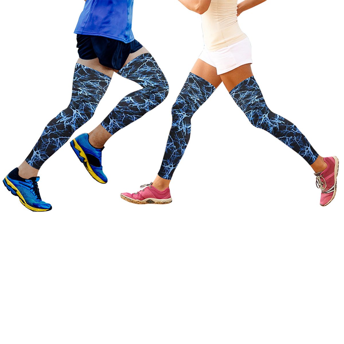 Leg Compression Sleeve with Padded Knee Support (1-Pair) - Blue / Medium