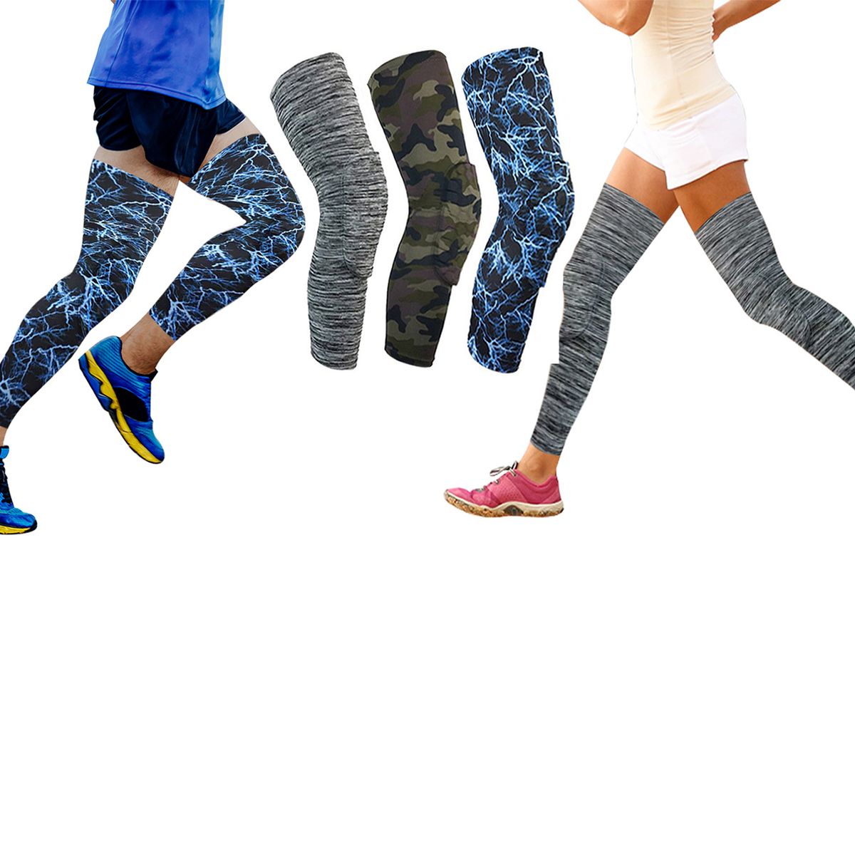 Leg Compression Sleeve with Padded Knee Support (1-Pair) - Black / Large