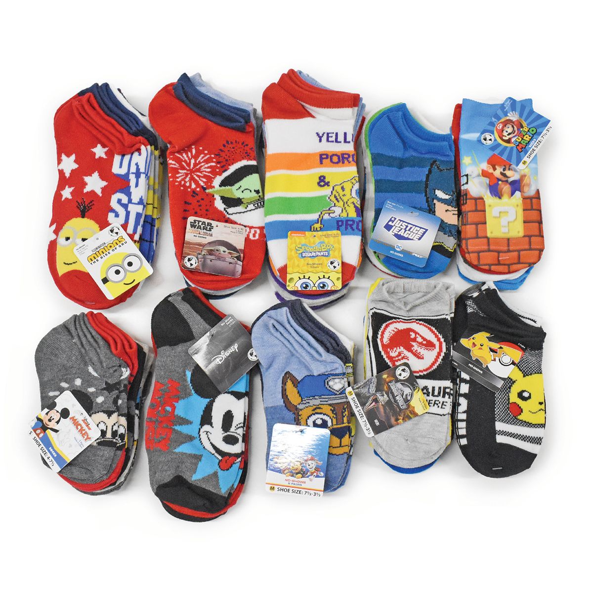 Licensed Assorted Kids' No-Show Socks (20-Pair) - 20-Pairs Licensed Socks (Boys)