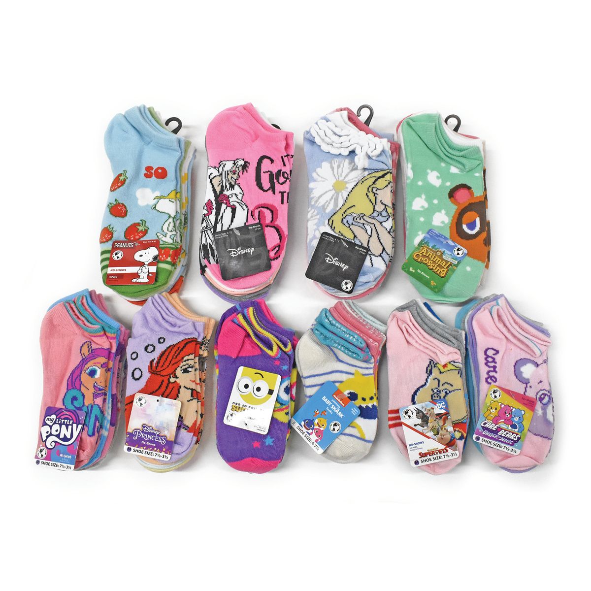 Licensed Assorted Kids' No-Show Socks (20-Pair) - 20-Pairs Licensed Socks (Girls)