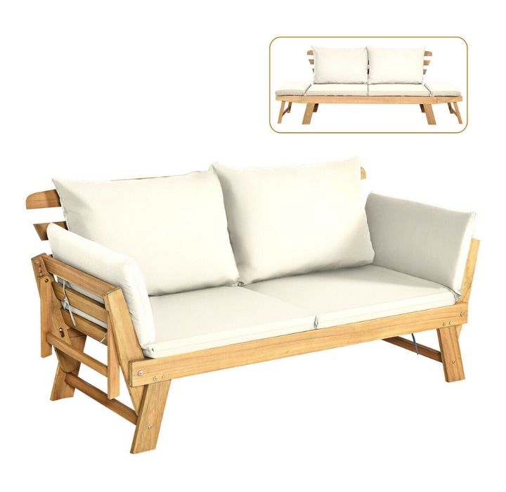 Convertible Wood Outdoor Sofa/Daybed  - White