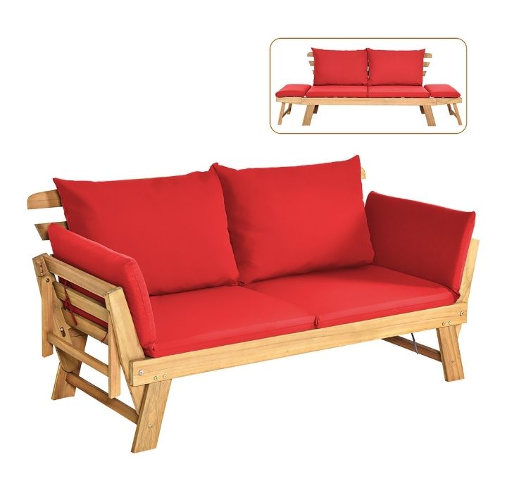 Convertible Wood Outdoor Sofa/Daybed - Red