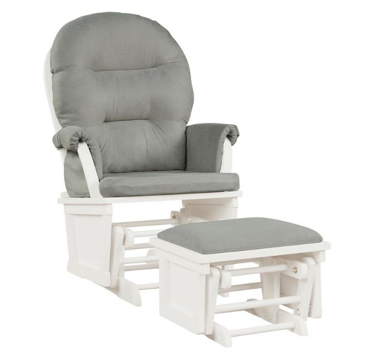 Cushioned Rocking Glider Chair & Ottoman Set - Light Grey