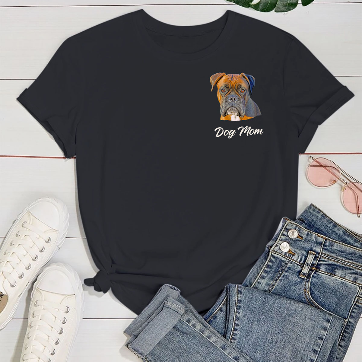 Women's 'Dog Mom' by Breed T-Shirt - Boxer - Black / S