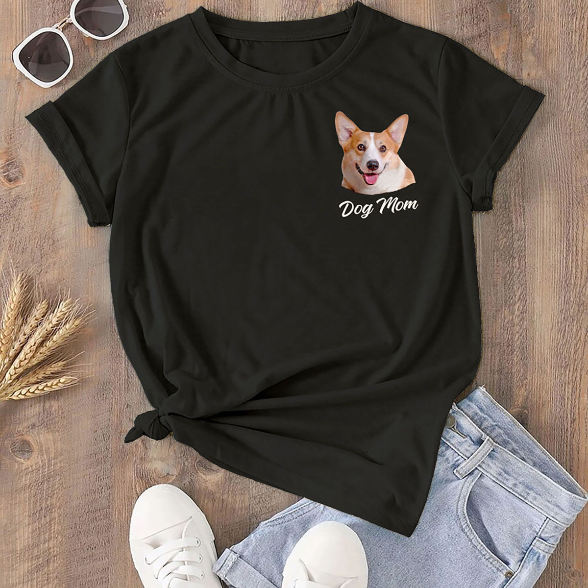 Women's 'Dog Mom' by Breed T-Shirt - Corgi - Black / S