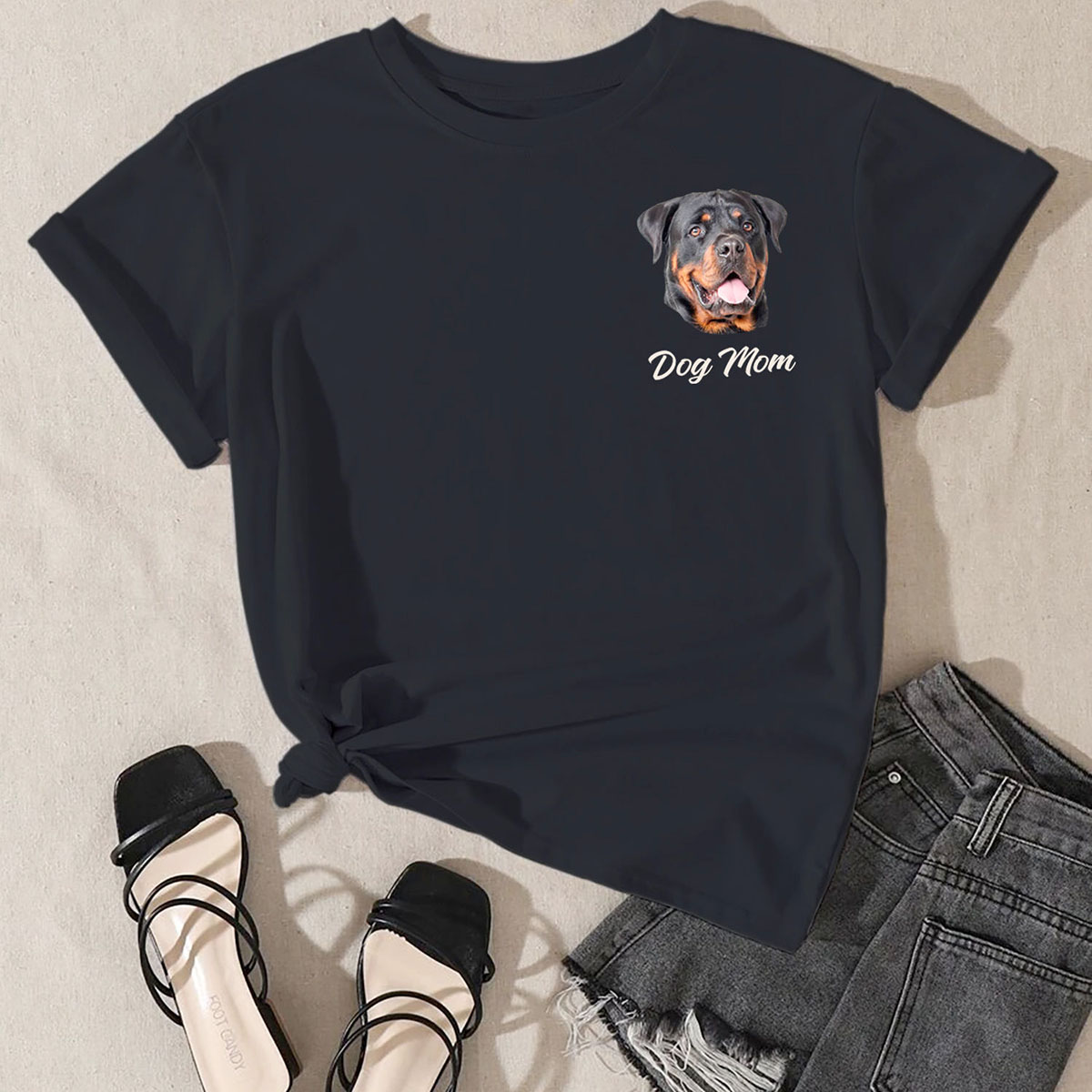 Women's 'Dog Mom' by Breed T-Shirt - Rottweiler - Black / S