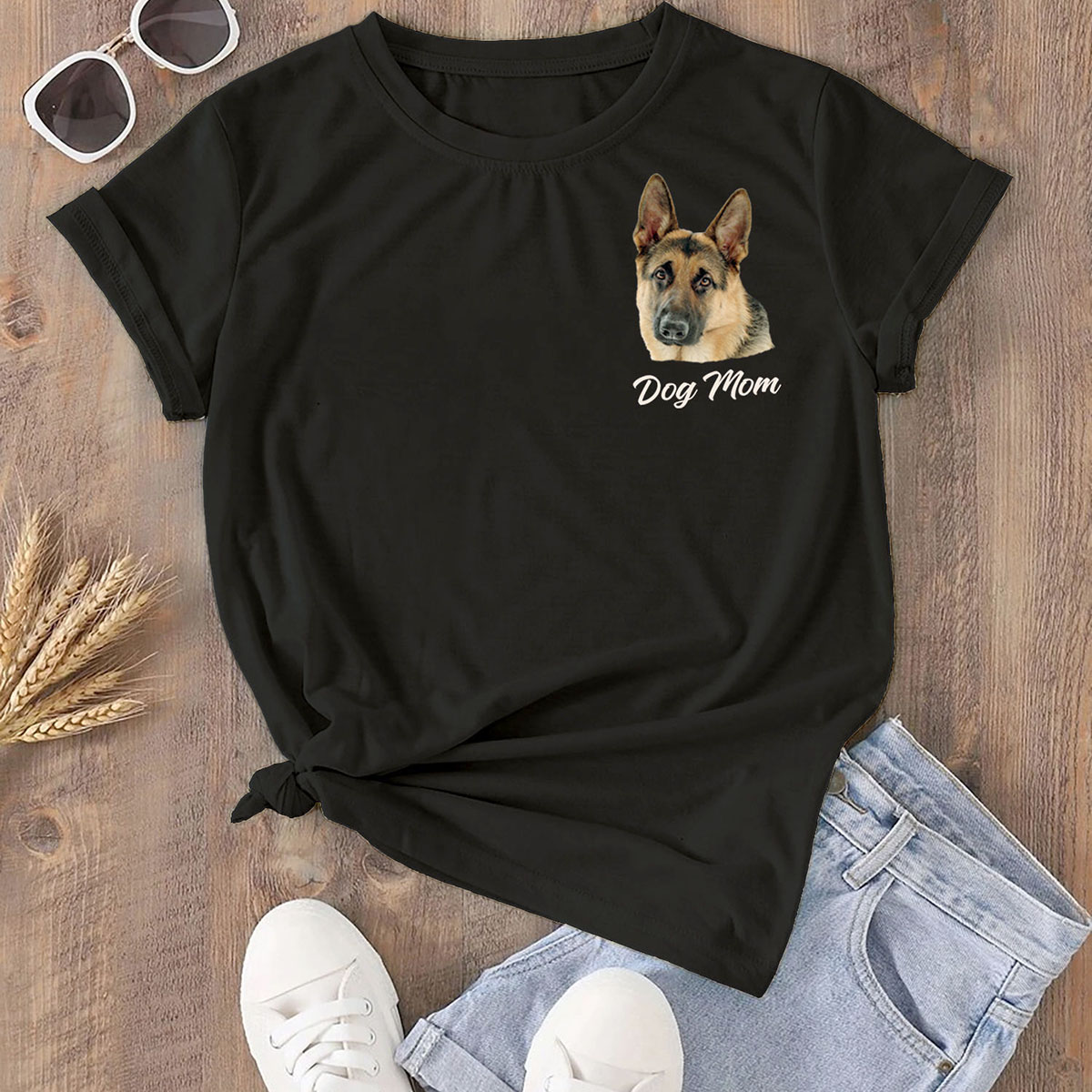 Women's 'Dog Mom' by Breed T-Shirt - Shepherd - Black / S