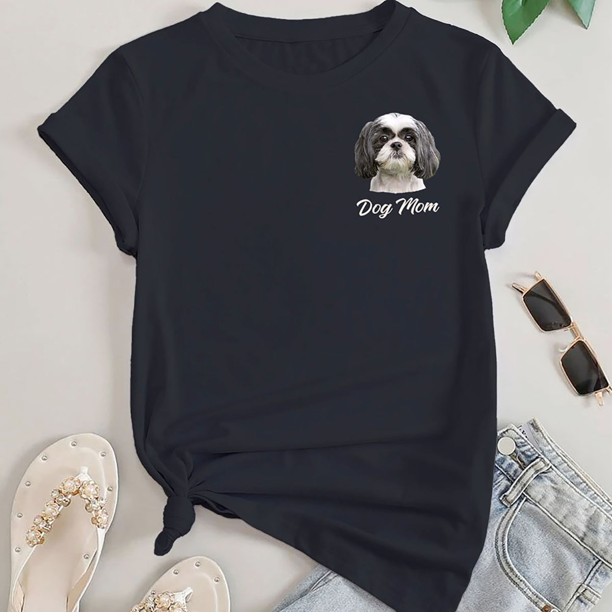 Women's 'Dog Mom' by Breed T-Shirt - Shih Tzu - Black / S