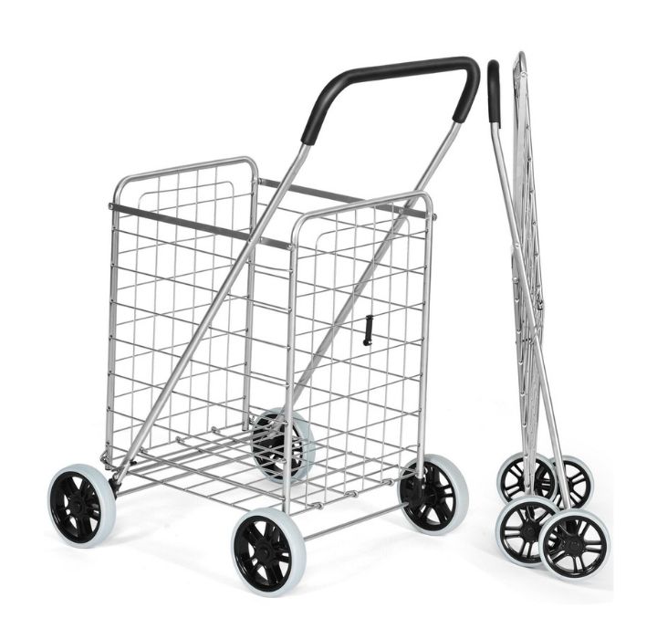 Folding Utility Shopping Cart - Silver