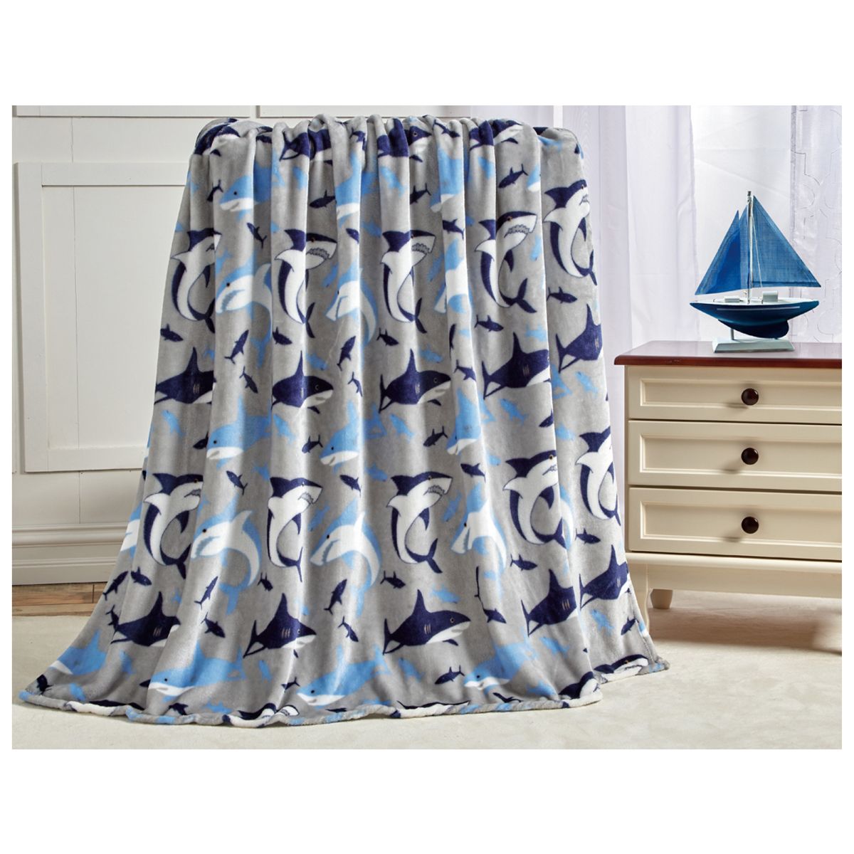Noble House Summer Prints Microplush Throw Blankets - Sharks