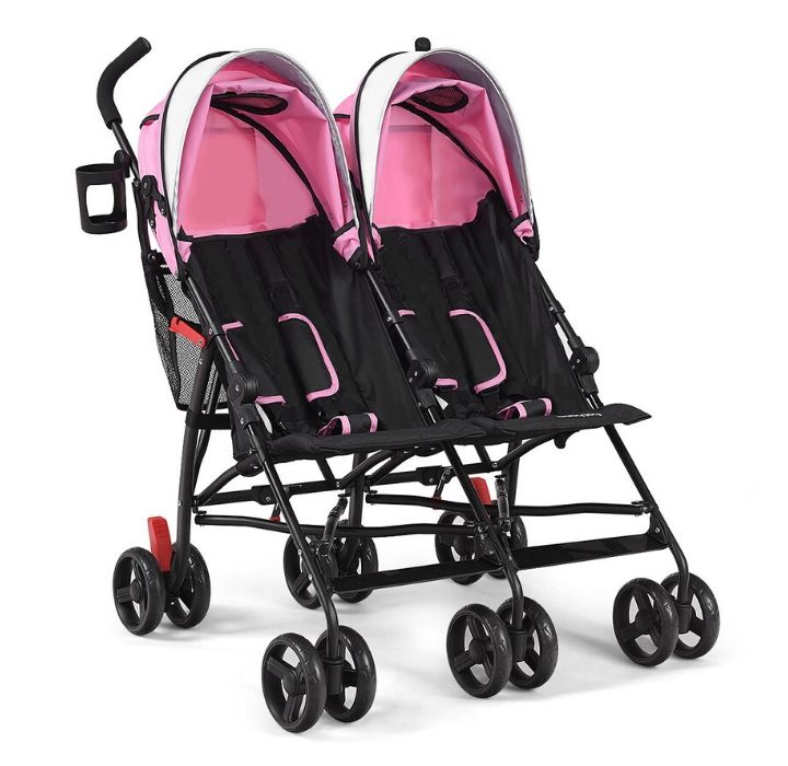 Baby-Joy Foldable Double Stroller - Pink