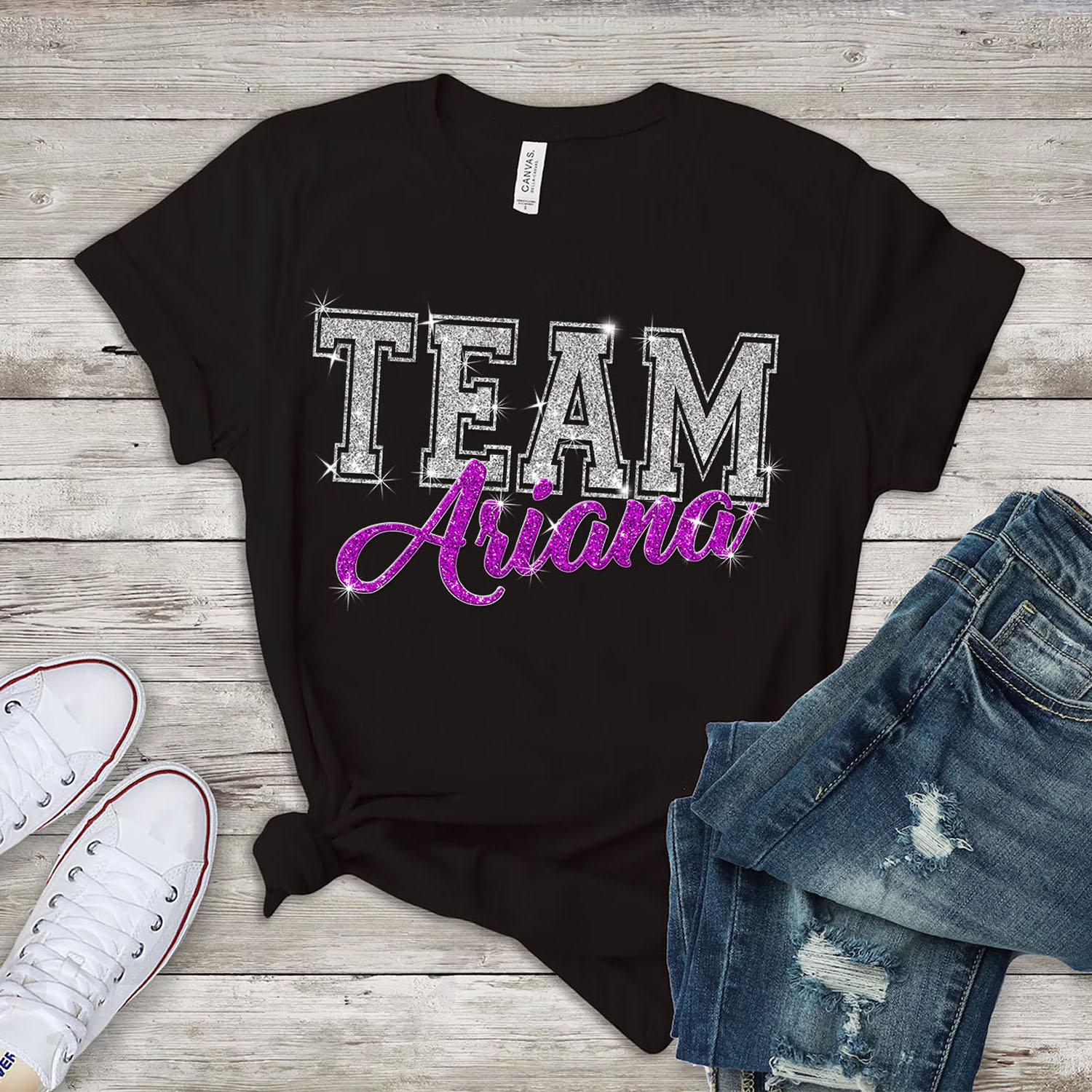 Women's 'Team Ariana' Fashion T-Shirt - Team Ariana - Black-Bling Prt / S
