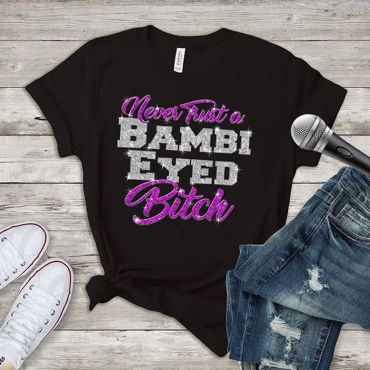 Women's 'Team Ariana' Fashion T-Shirt - Never Trust - Black-Bling Prt / S