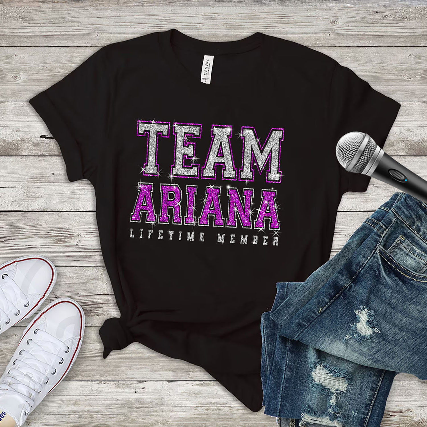 Women's 'Team Ariana' Fashion T-Shirt - Lifetime Member - Black-Bling Prt / S